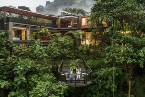 Mashpi Lodge nestled in the heart of Ecuador's cloud forest, harmonizing luxury with the surrounding pristine nature.