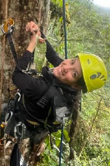 Chiara Correa engaging in canopy research at Mashpi Lodge, contributing to ecological studies.