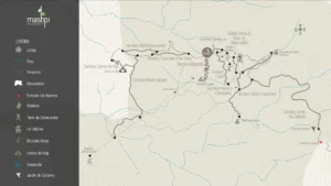 Mapa de senderos y puntos de interés en Mashpi Lodge, inmersión en la riqueza natural de Ecuador.