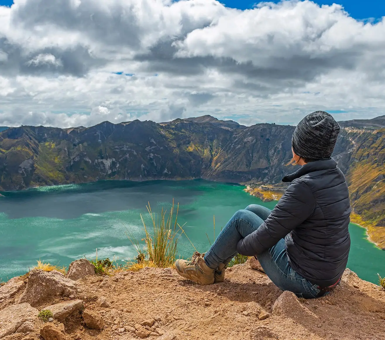 Quilotoa crater lake, Ecuador: sustainable hiking and ecotourism destination in the Andes